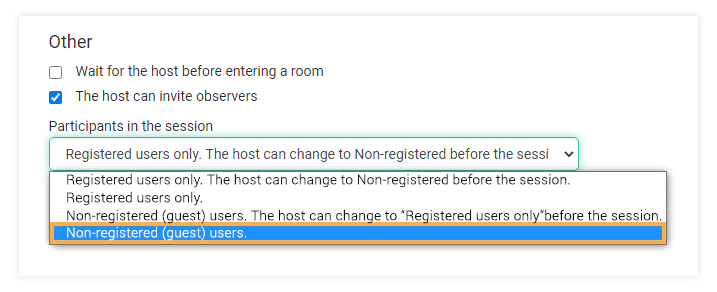 Virtual classroom settings: Non-registered (guest) users Virtual classroom settings: Non-registered (guest) users