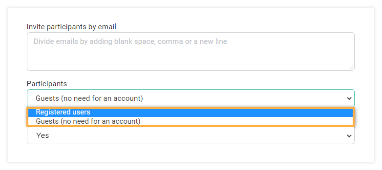 Virtual classroom settings - registered and non-registered users: The host can change to Non-registered before the session