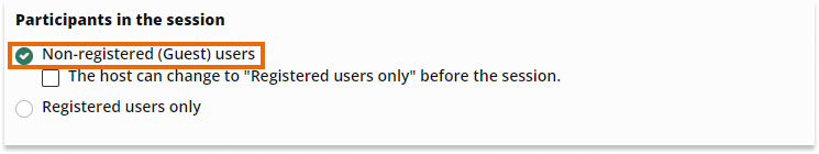 Virtual classroom settings: Non-registered (guest) users Virtual classroom settings - registered and non-registered users: Non-registered (Guests) users