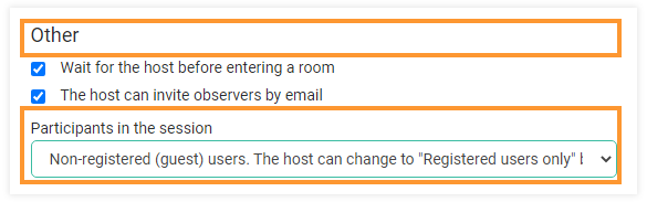 Virtual classroom settings - registered and non-registered users: Virtual classroom settings as an Organization