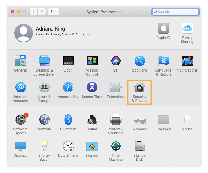 How to enable the screen share on Mac while using Mozilla Firefox: Select Security & Privacy section