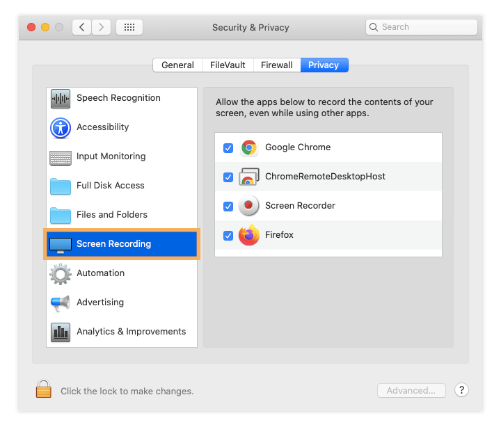 How to enable the screen share on Mac while using Mozilla Firefox: Screen Recording
