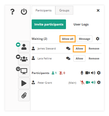 Virtual Classroom Waiting Room: Allow & Allow Everybody