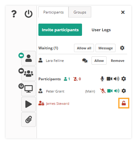 Virtual Classroom Waiting Room: Unban button