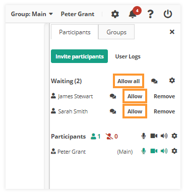 Virtual Classroom Waiting Room: Allow & Allow all options