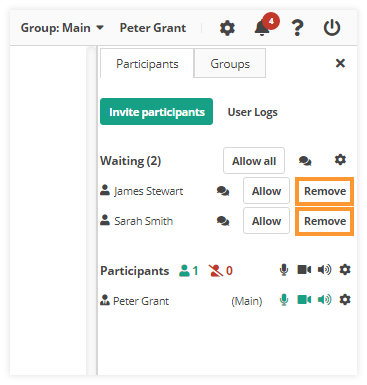 Virtual Classroom Waiting Room: Removing a participant(s)