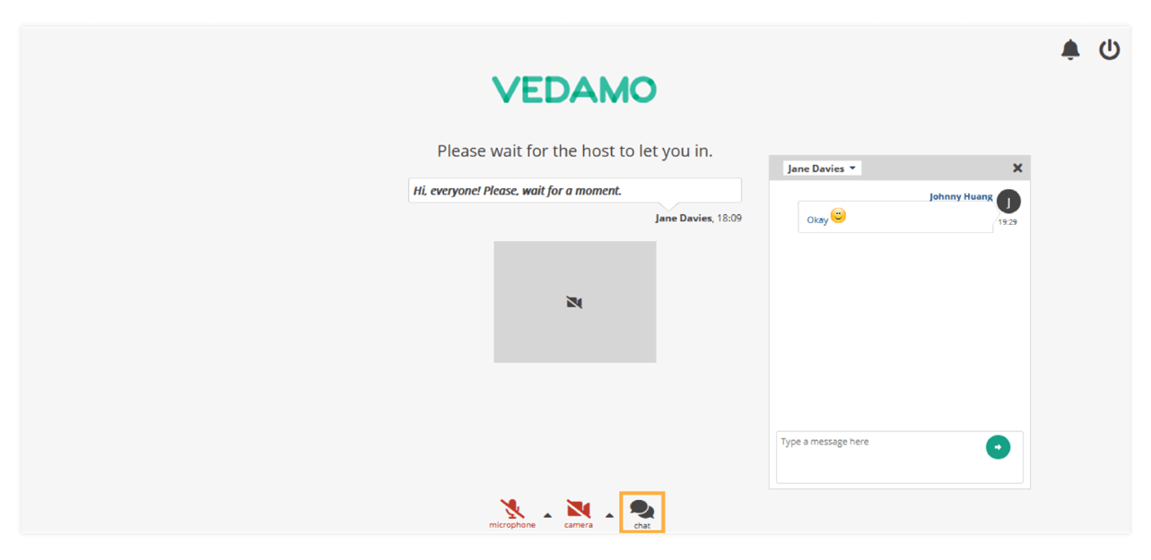 Virtual Classroom Waiting Room: Chat (Participant's View)