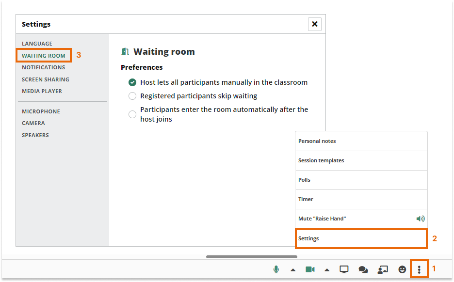 Virtual Classroom Waiting Room: Live session settings for the Waiting room