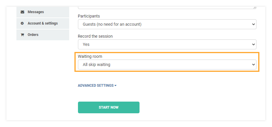 Virtual Classroom Waiting Room: Room Settings
