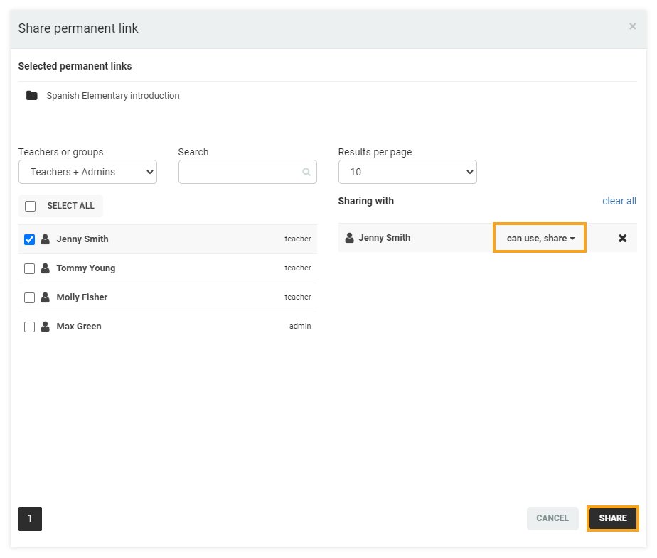 Permanent Links in the VEDAMO platform: After selecting the desired share option, share will have to be pressed in order to finish the sharing process