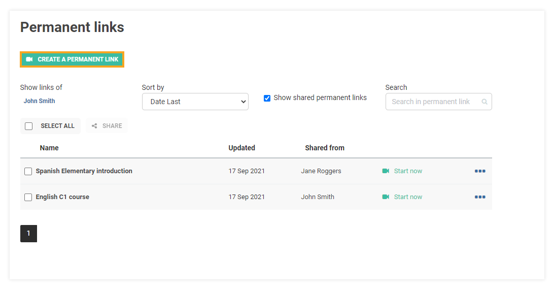 Permanent Links in the VEDAMO platform: Create a permanent link button
