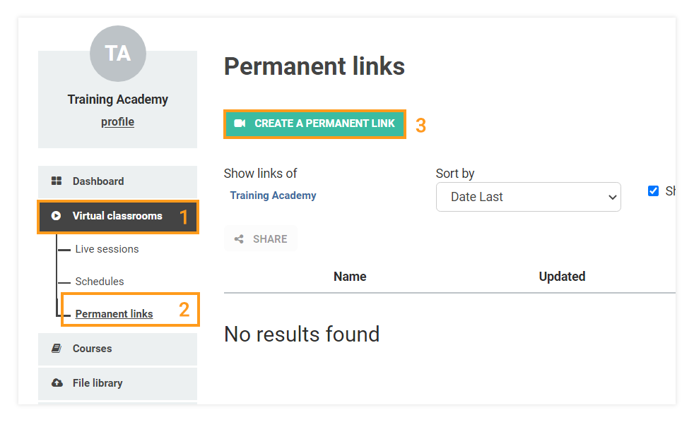 Permanent Links in the VEDAMO platform: Before you attach the Permanent link to the Google classroom you will have to create it first (unless you have created any prior to that point)