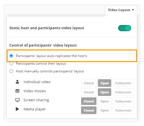 Video layout & Control of participants' video layout in VEDAMO Virtual Classroom: Auto replicate layout functionality