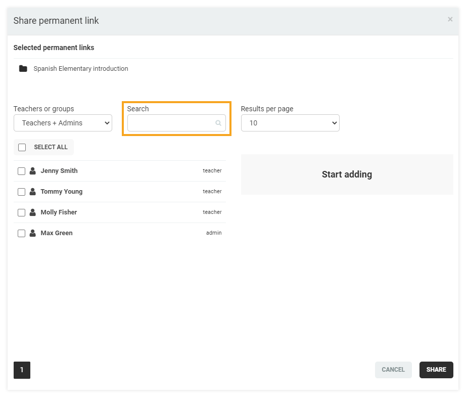 Permanent Links in the VEDAMO platform: location of the search bar