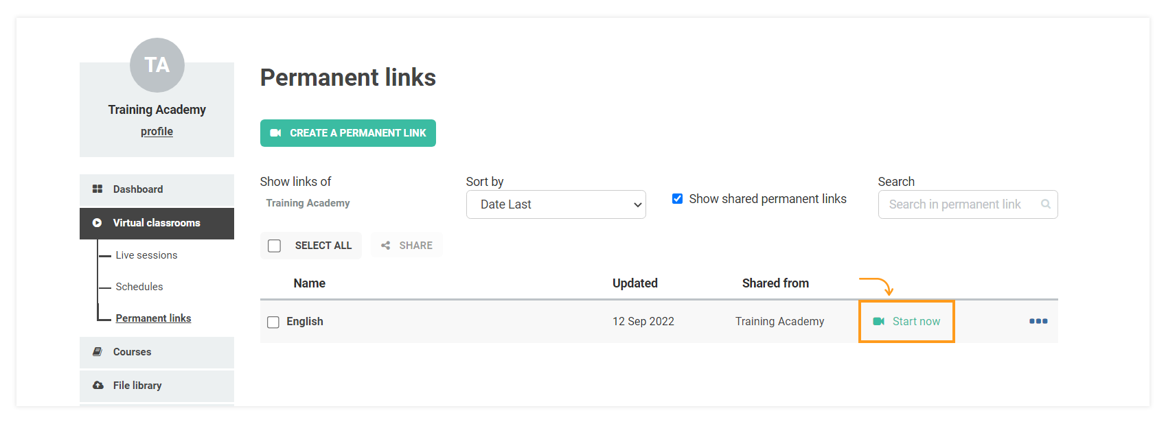 Permanent Links in the VEDAMO platform: Starting your Google Classroom session