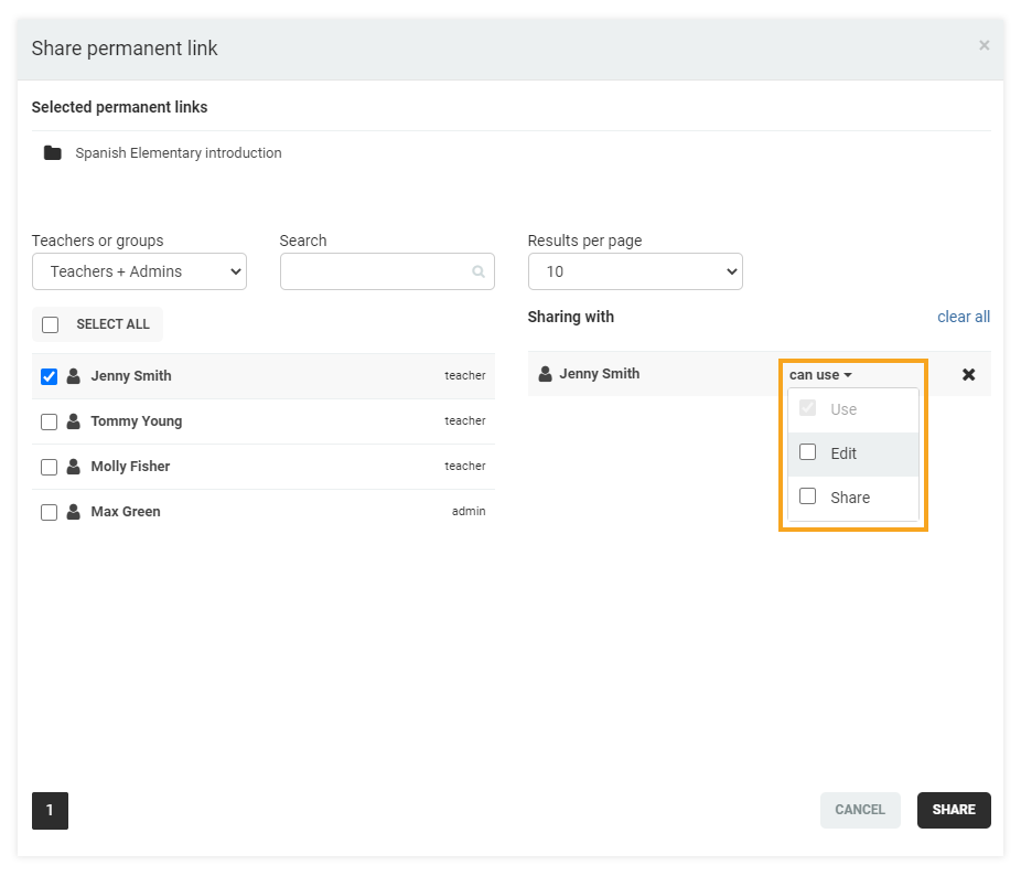 Permanent Links in the VEDAMO platform: Permanent link share options