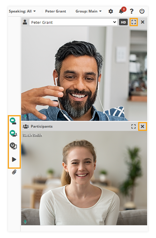 Video layout & Control of participants' video layout in VEDAMO Virtual Classroom: Hosts can manage the following buttons