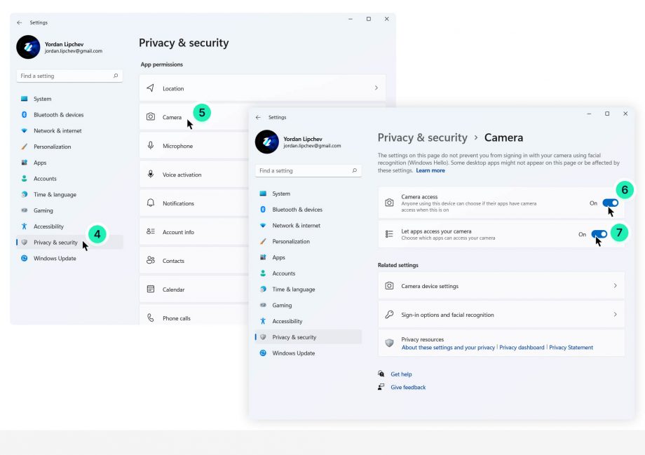 Blocked camera and microphone from Windows 11 OS: Camera toggle