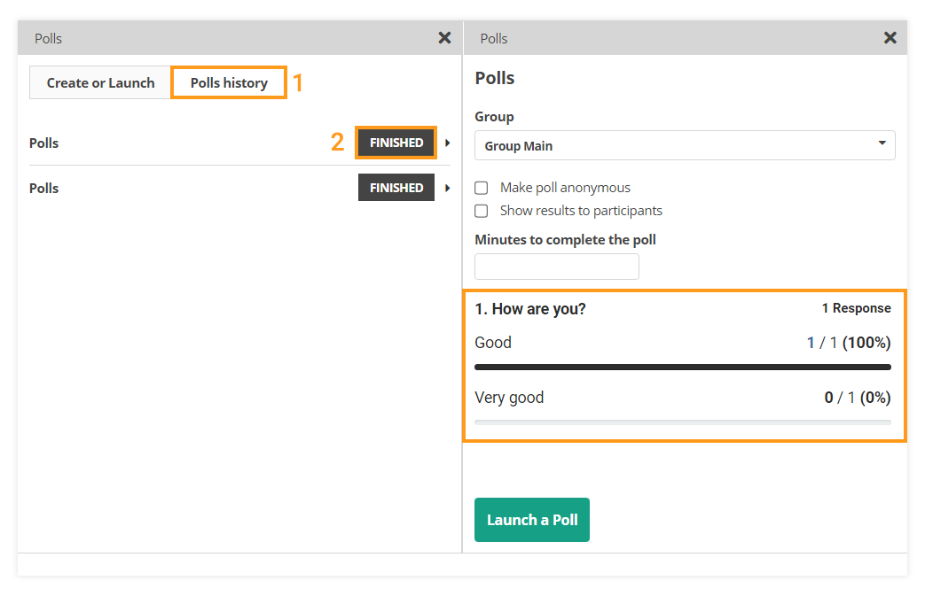 Polls in the Virtual Classroom and the LMS: Viewing poll results when they are finished