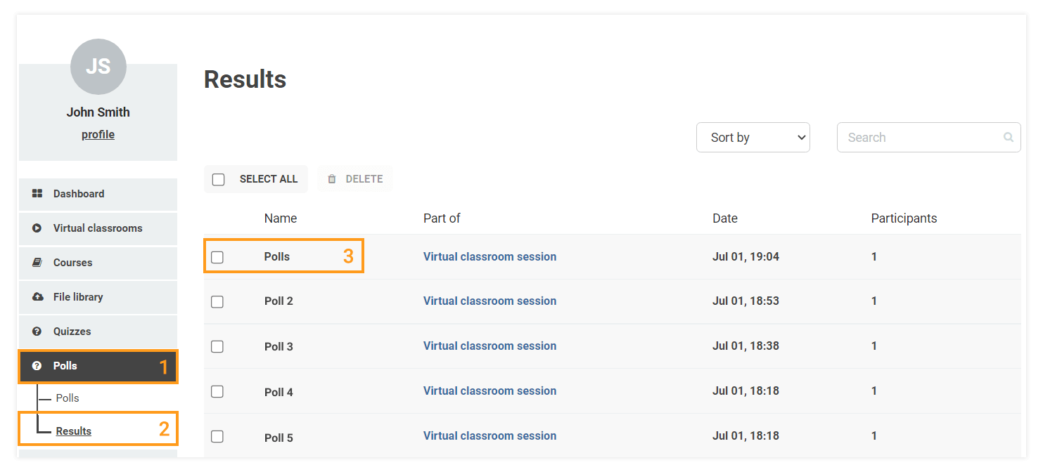 Polls in the Virtual Classroom and the LMS: Polls results