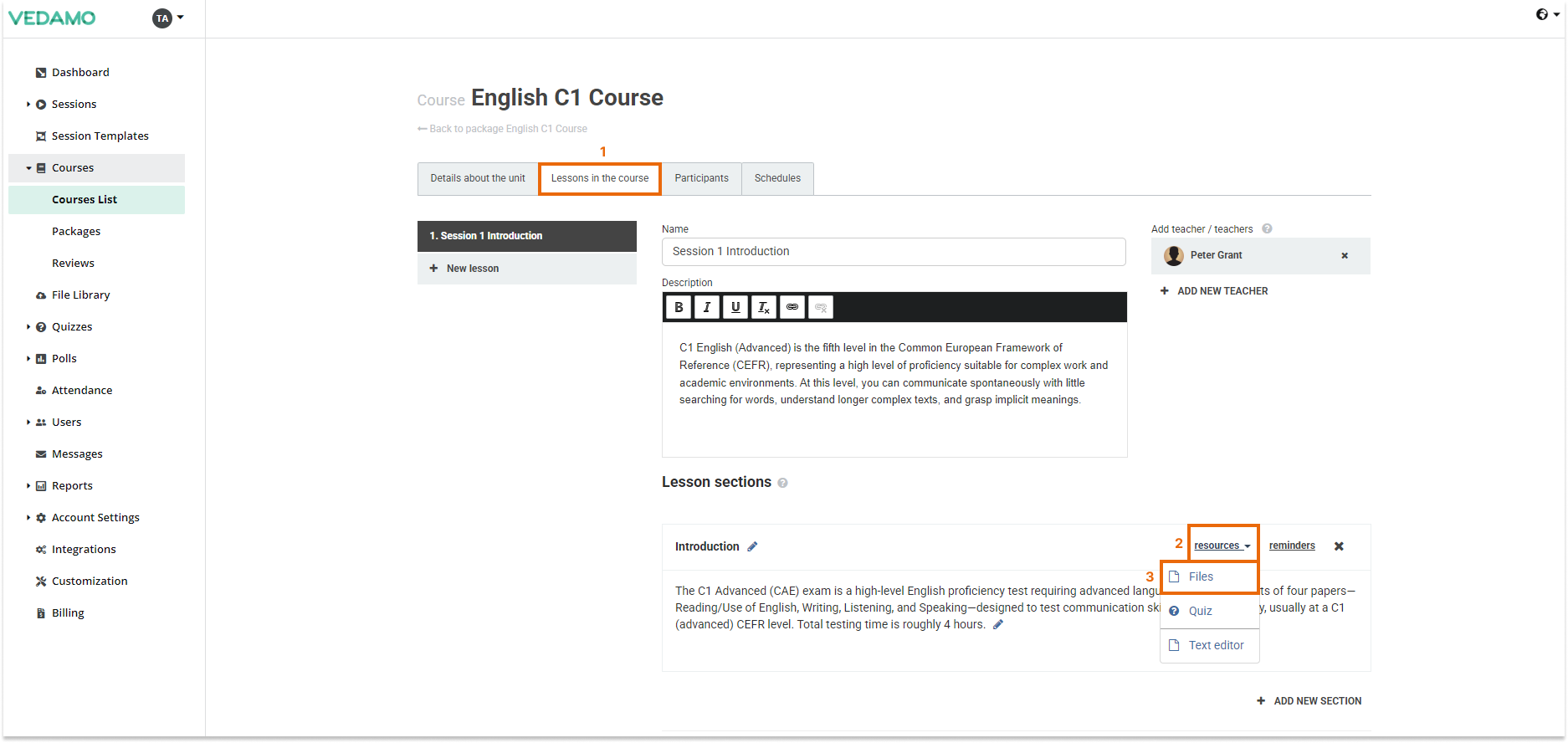 LMS File Share: Adding a file as a resource in a lesson (courses menu)