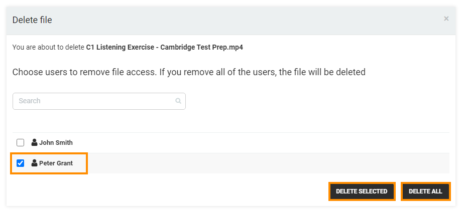 LMS File Share: Delete options (individual)