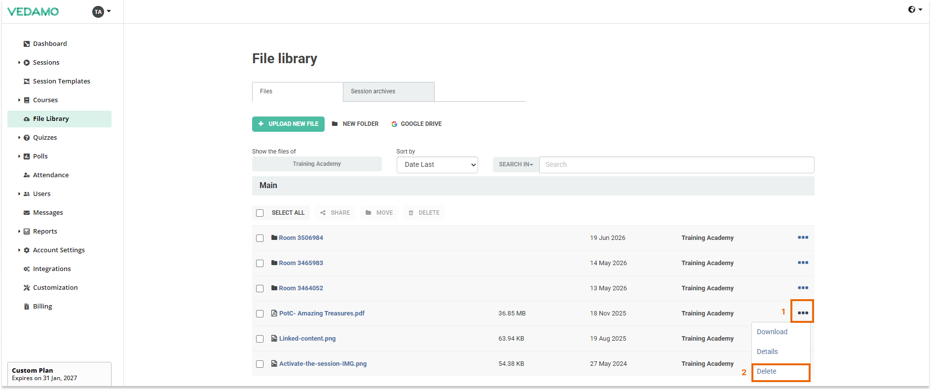 LMS File Share: Permanently deleting a file from the File Library