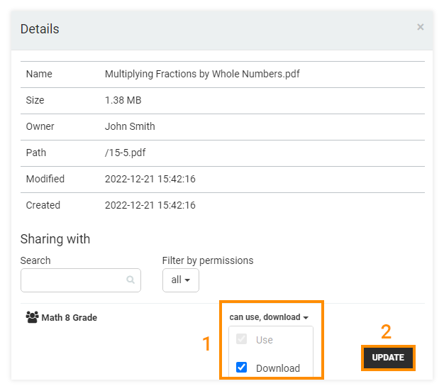 LMS File Share: Setting the file permissions when sharing with a group of users