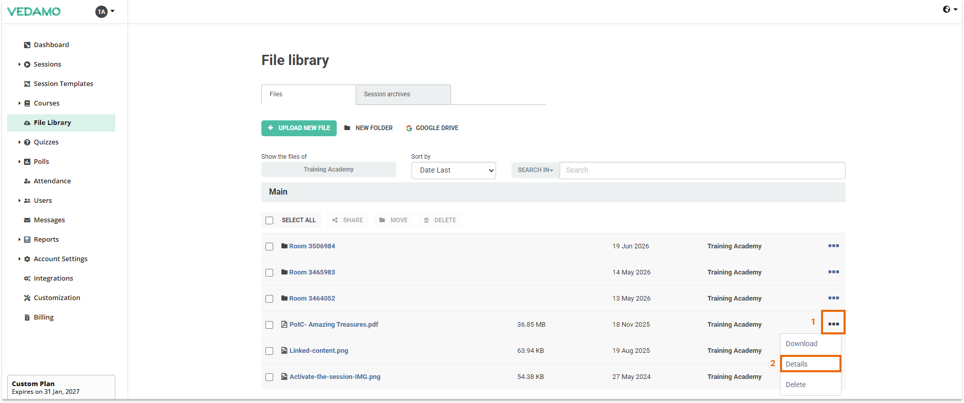 LMS File Share: Location of the "Details" option