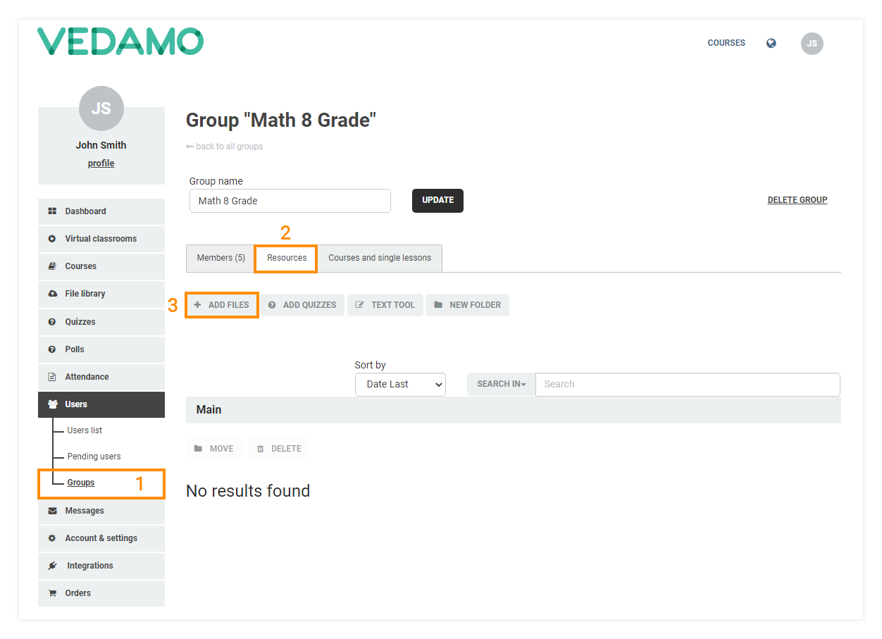 LMS File Share: Adding a file to a Group menu