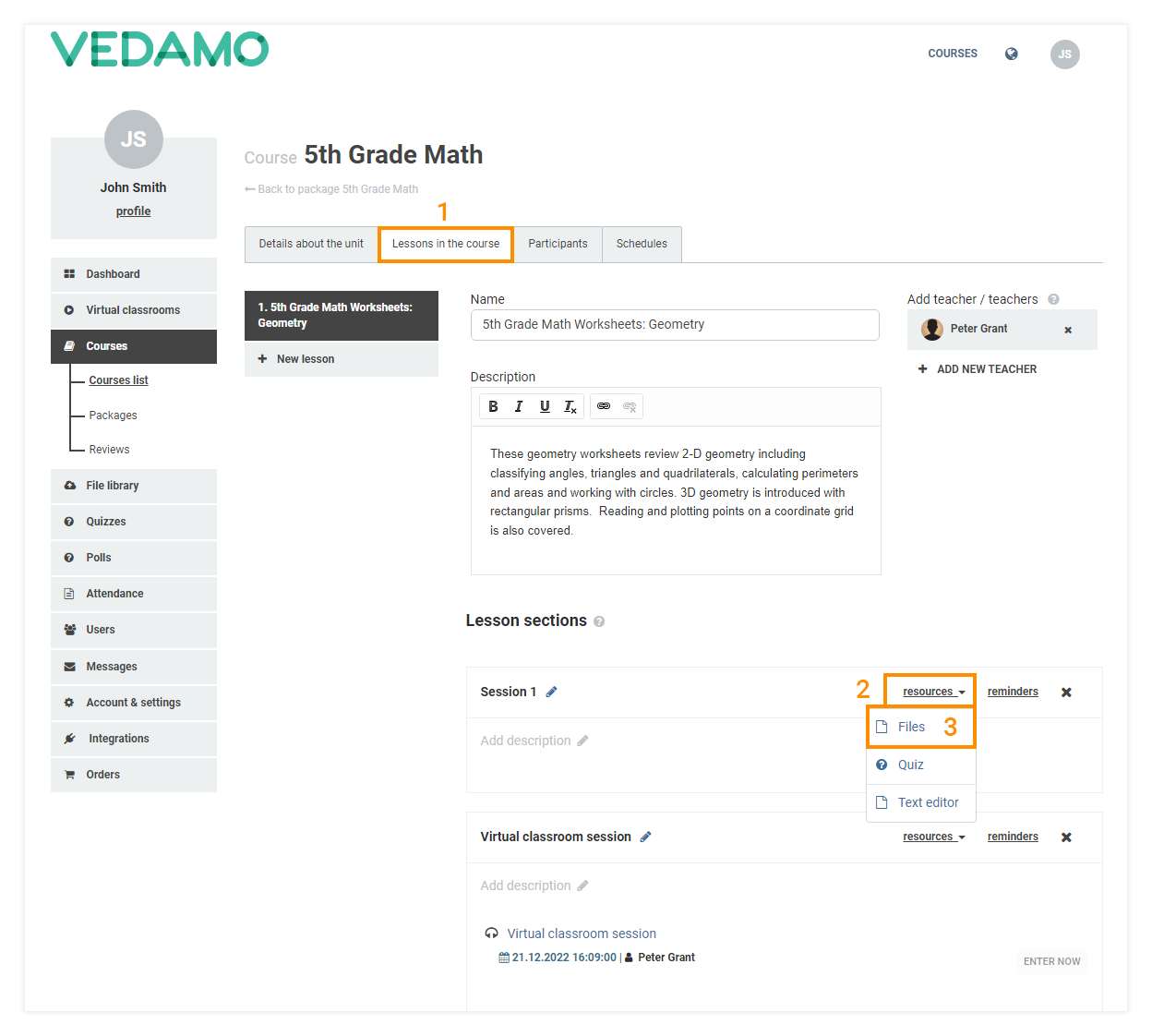 LMS File Share: Adding a file as a resource in a lesson (courses menu)