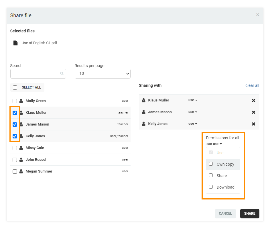 LMS File Share: Bulk share of file(s)