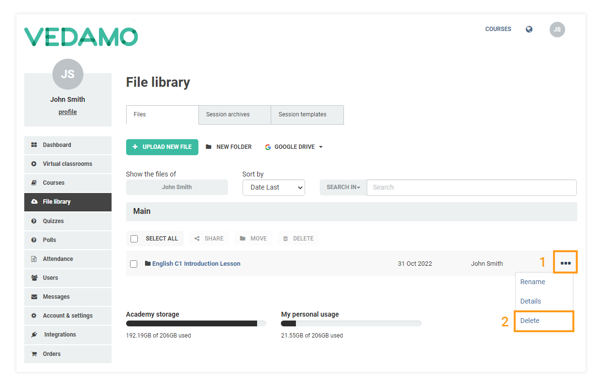 LMS File Share: Permanently deleting a file from the File Library