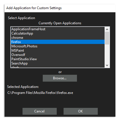 VEDAMO: How to fix brush and pointer tools issues for WACOM Graphic Tablet on Mozilla Firefox: Select "firefox" from the list