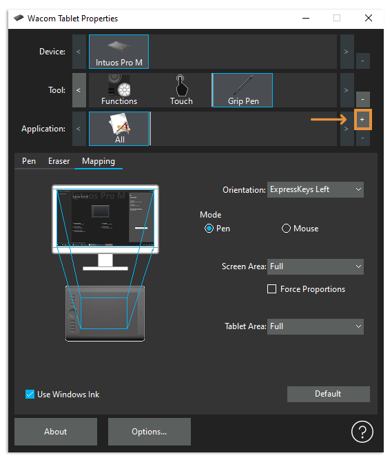 VEDAMO: How to fix brush and pointer tools issues for WACOM Graphic Tablet on Mozilla Firefox: click the + button in order to add the browser to the list of applications