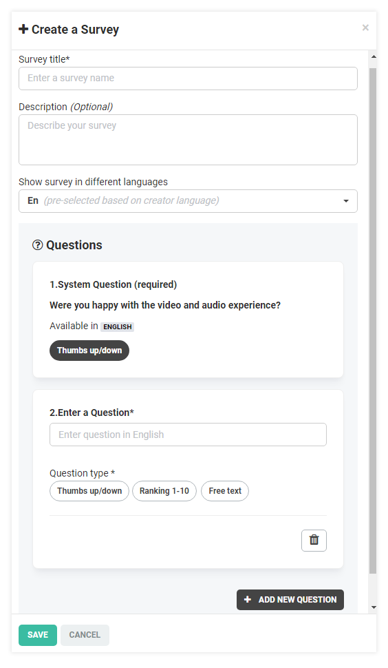 Post-session surveys: Create a Survey page