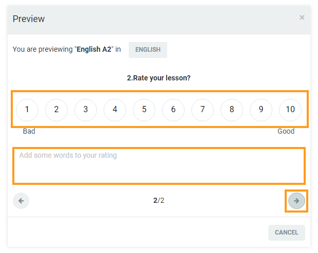 Post-session surveys: Example of the rating type of question