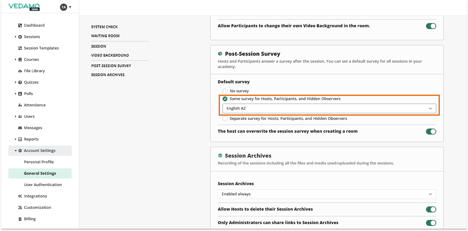 Post-session surveys: Same survey for all participants