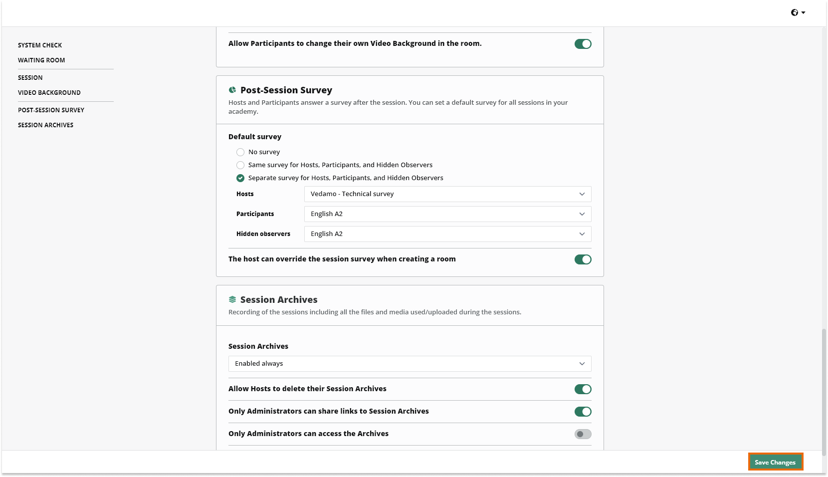 Post-session surveys: Remember to save your changes