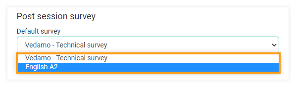 Post-session surveys: Example of surveys drop-down list 