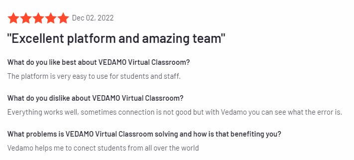 VEDAMO Virtual Classroom testimonial