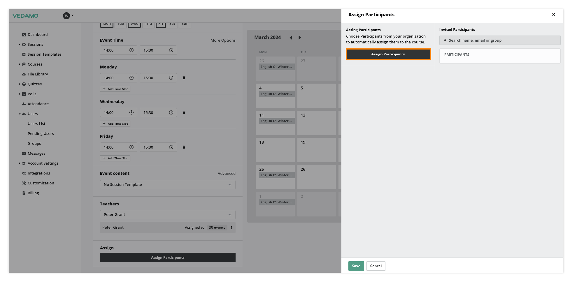 LMS Recurring Events: After assigning your students/participants you will have to save the changes