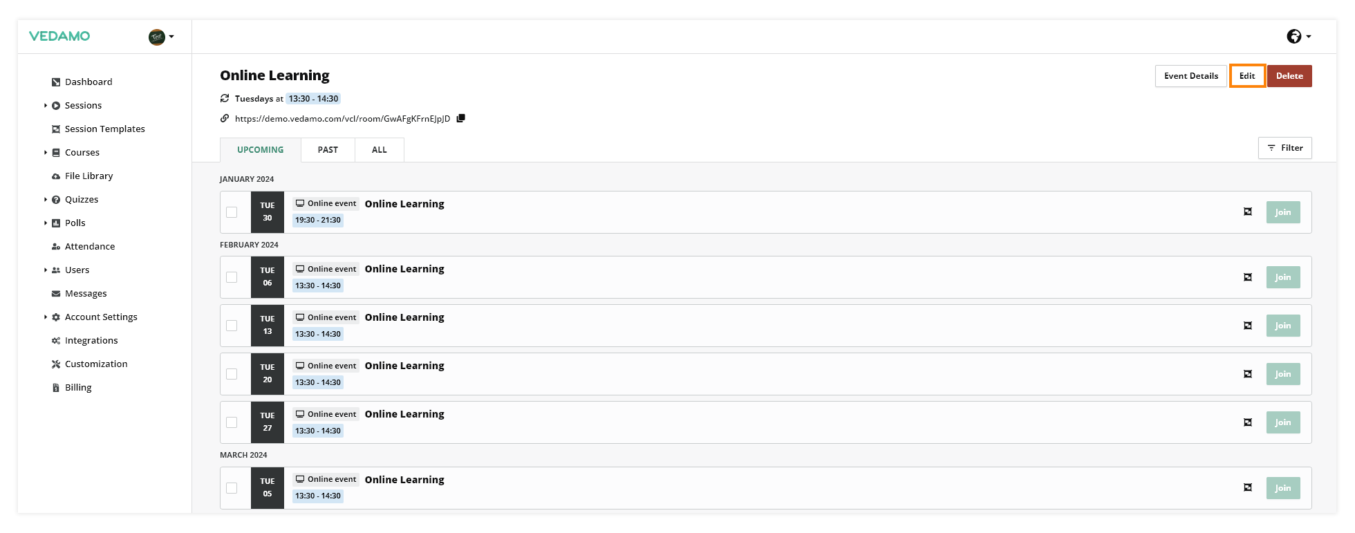 LMS Recurring Events: Editing a single event