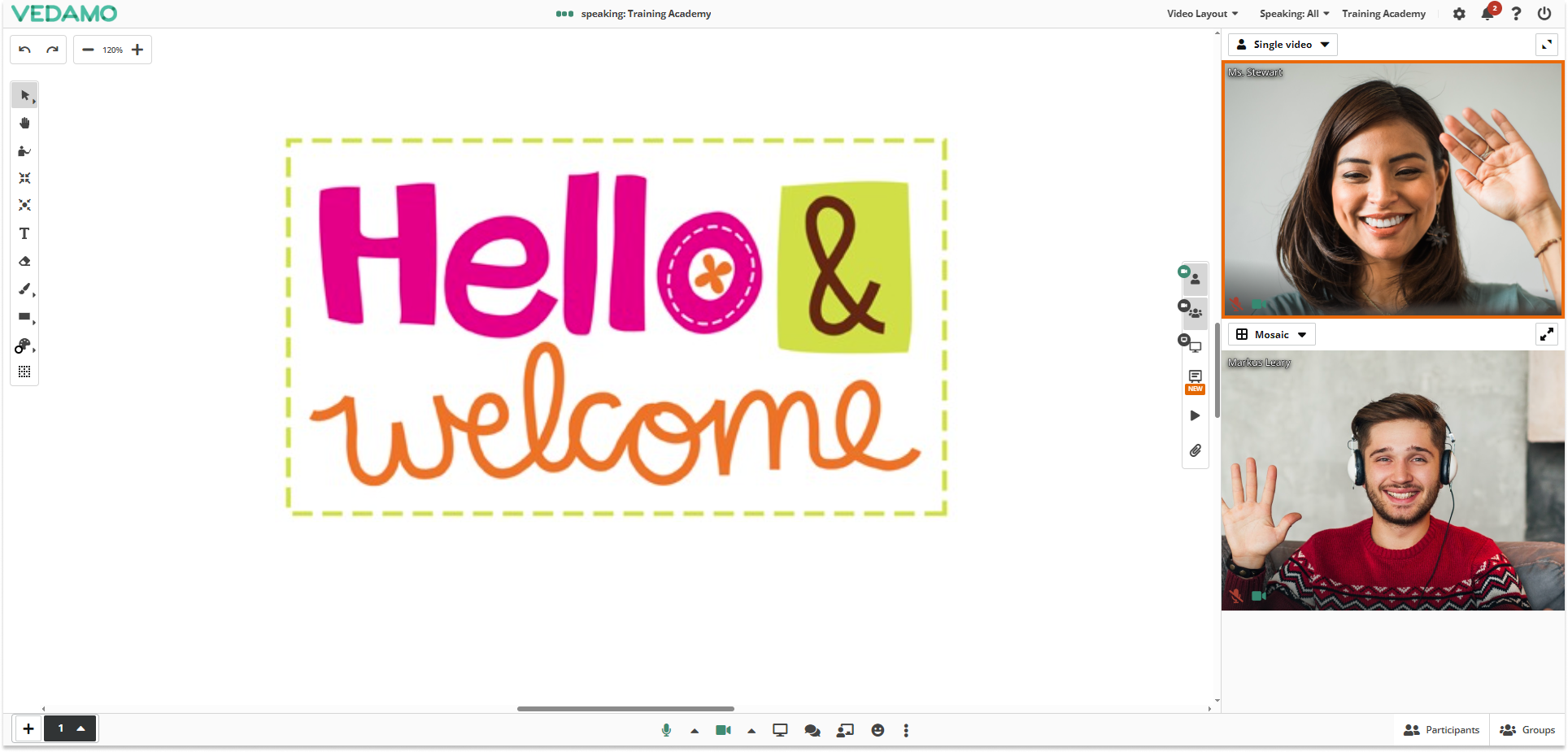 Background images in the Virtual Classroom: Blur effect being used in the individual video of the host