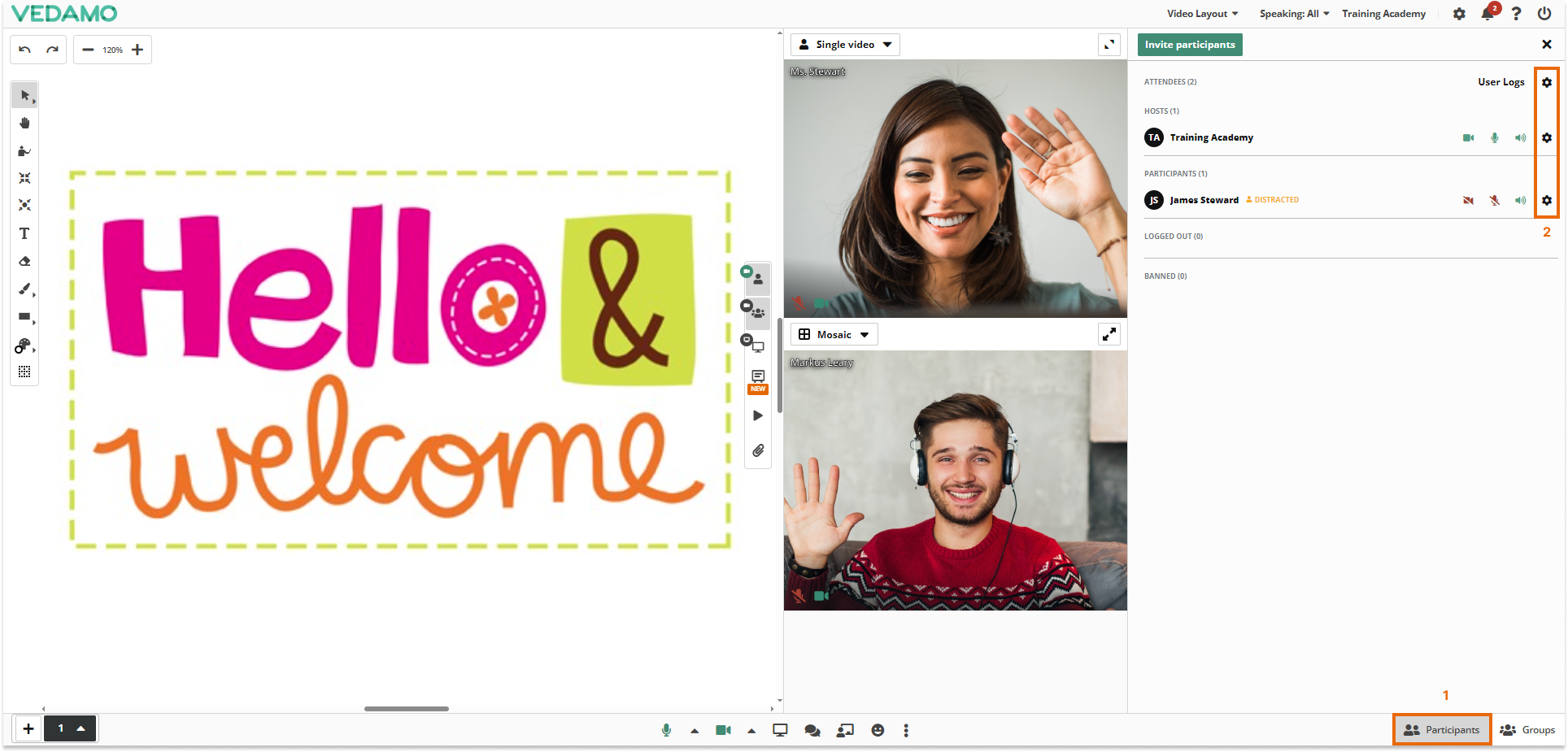 Background images in the Virtual Classroom: The individual or all settings will have to be selected first in order to access the background settings