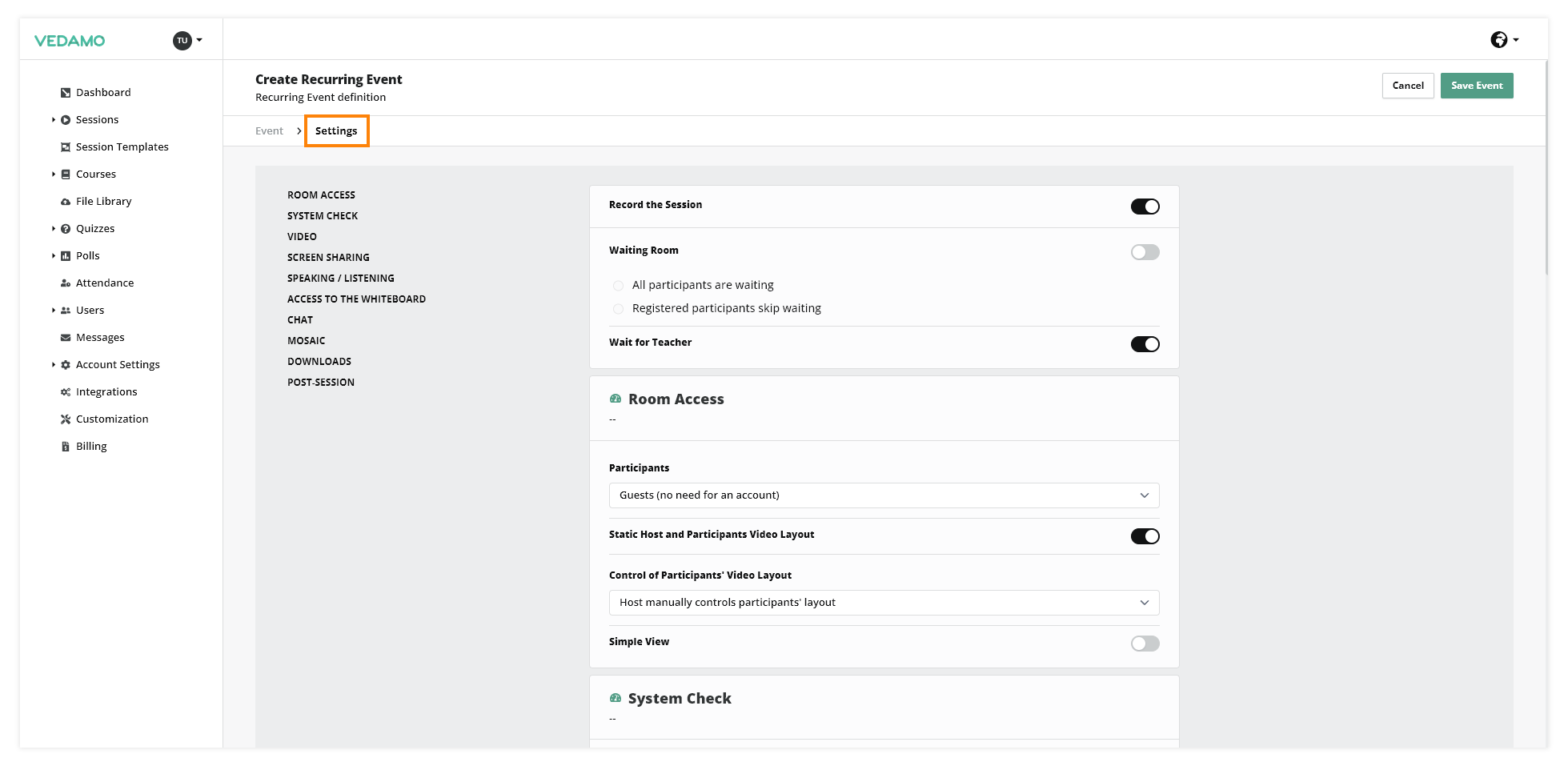 LMS Recurring Events: Adjusting the Classroom settings