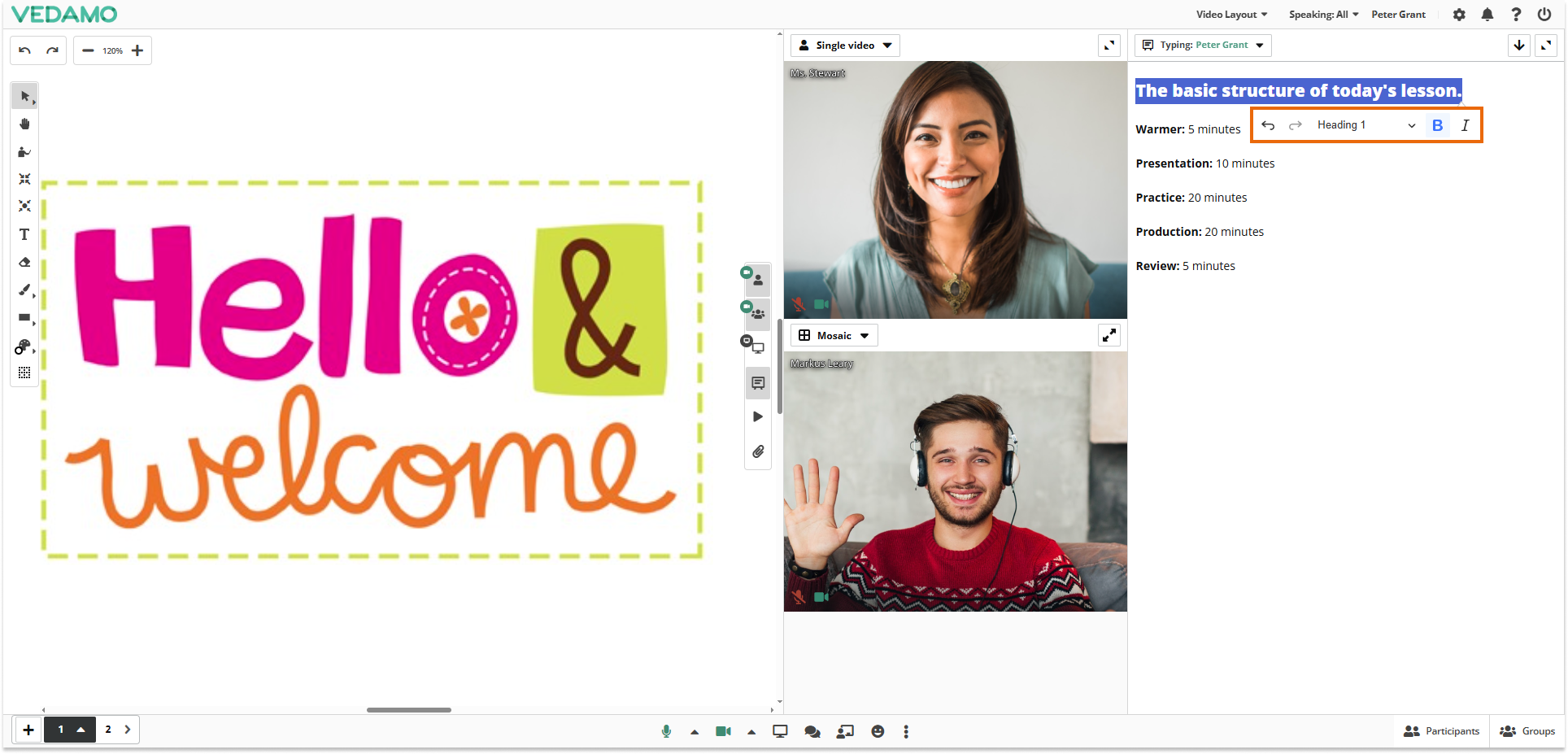 Virtual Classroom Typeboard: The build-in text editor of the Typerboard