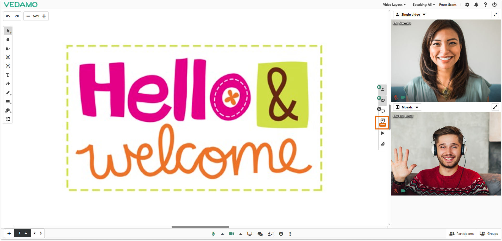 Virtual Classroom Typeboard: Location of the Typeboard