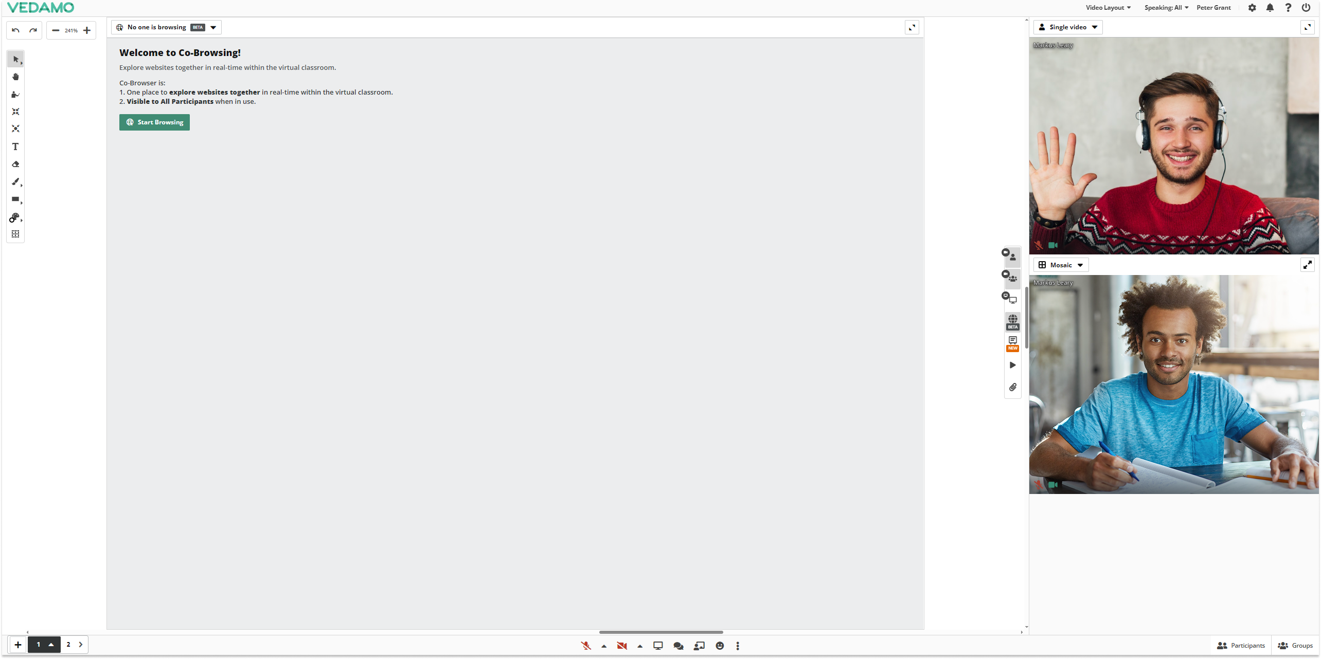 Co-browsing in Vedamo Virtual classroom: Co-browser pop-up window