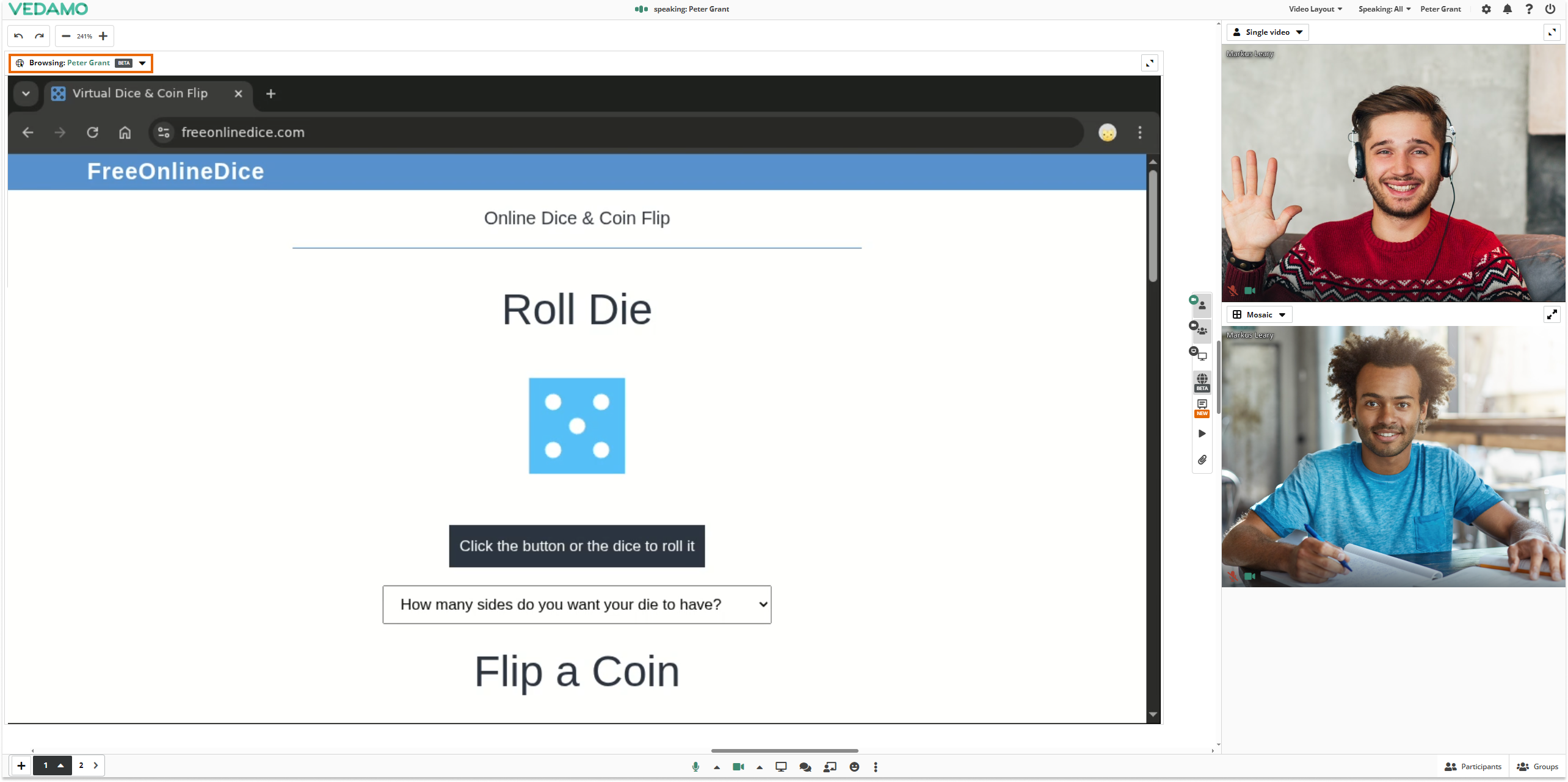 Co-browsing in Vedamo Virtual classroom: Example of gamification in the Virtual Classroom